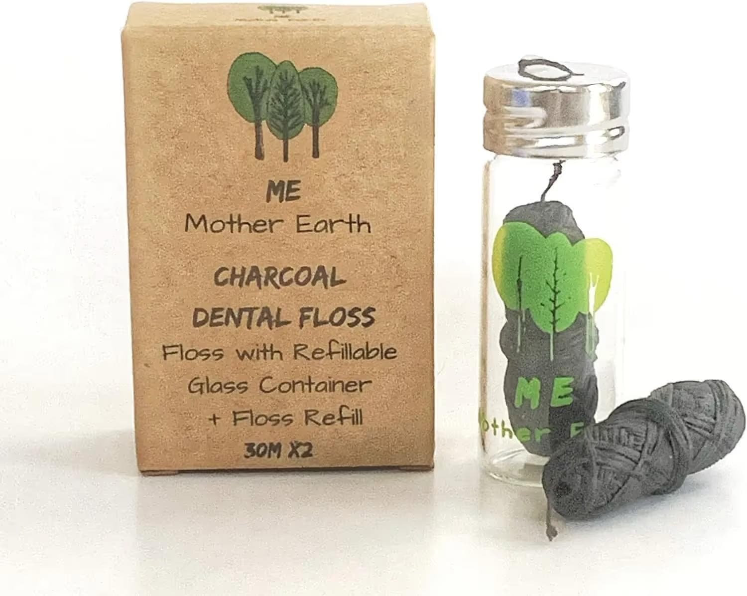 ME MOTHER EARTH Vegan Biodegradable Bamboo Charcoal Dental Floss