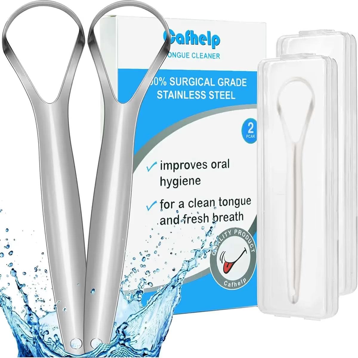 Cafhelp 2-Pack Stainless Steel Tongue Scraper