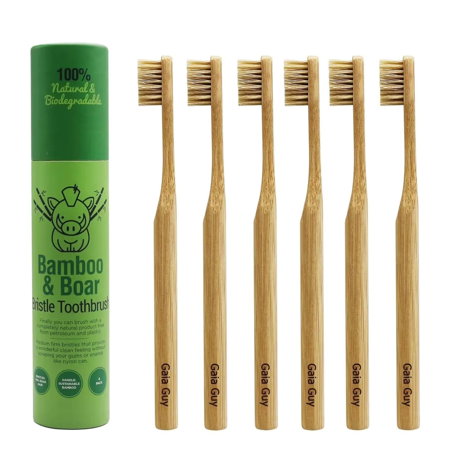 Gaia Guy Natural Boar Bristle Bamboo Toothbrush