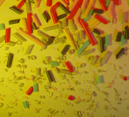 straws cut into pieces of plastic