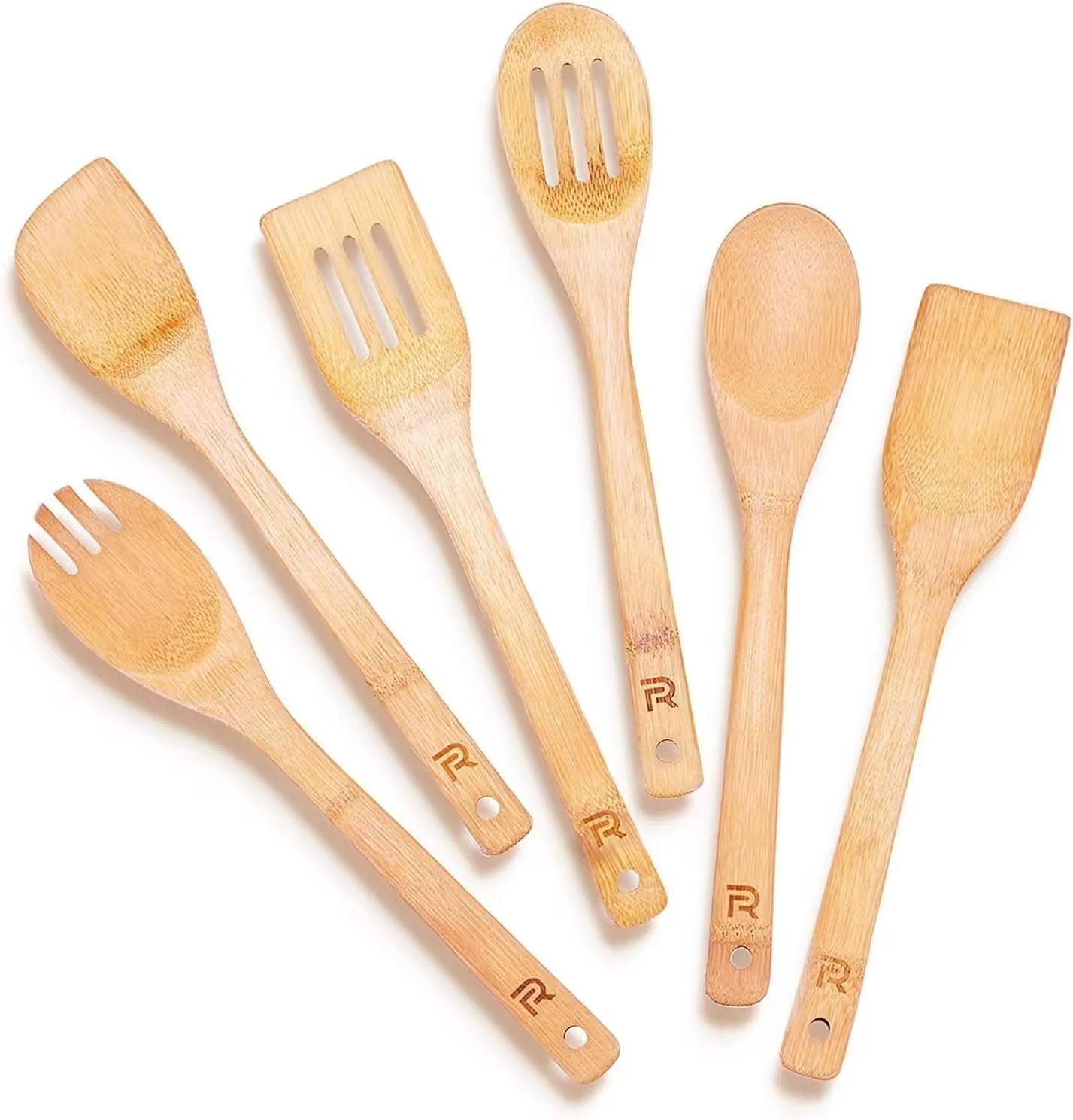 Riveira Bamboo Wooden Spoons for Cooking, 6-Piece
